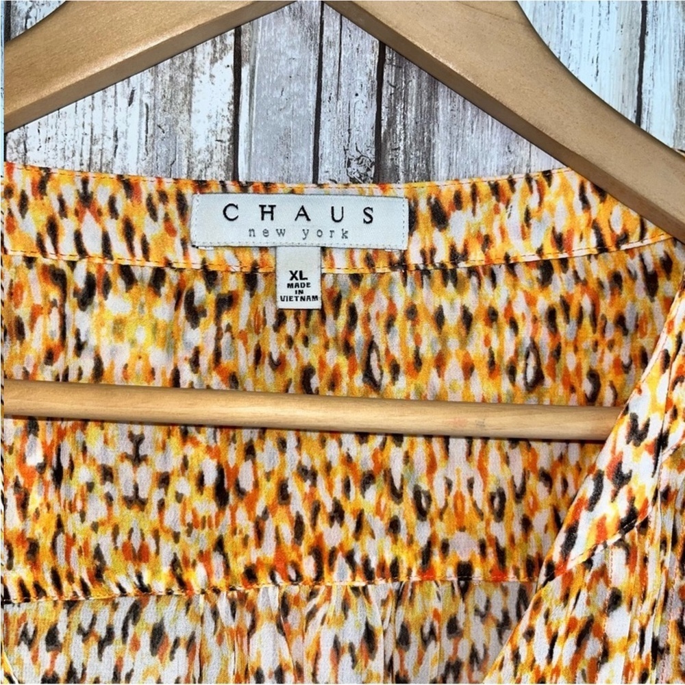 Chaus Orange Printed Sheer Button Up - Picture 5 of 5